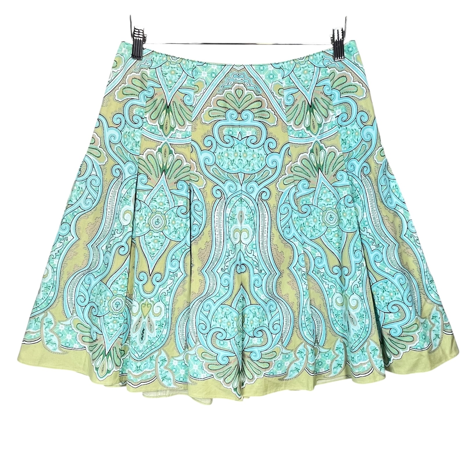 Talbots Petites Women's Green & Blue Paisley Print A-Line Cotton Skirt Size 10